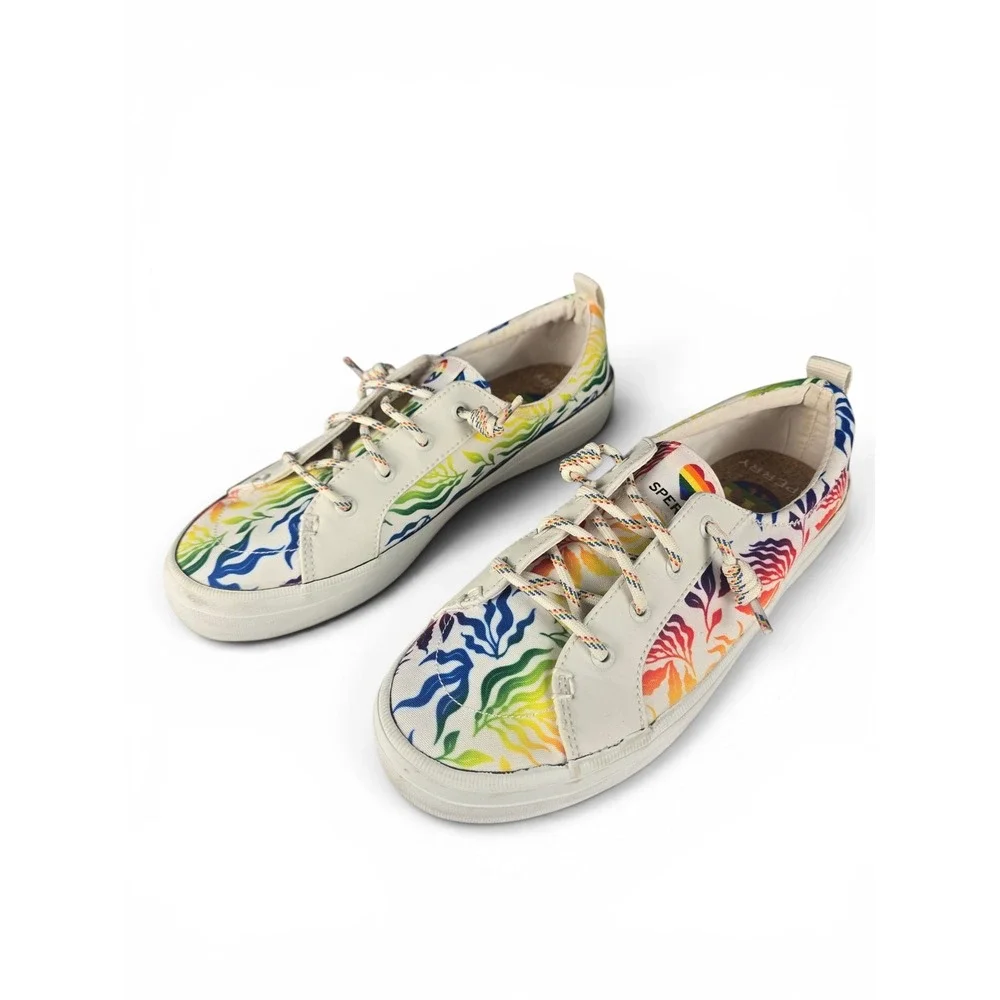 Sperry Crest Vibe Pride Rainbow Wave Canvas Sneakers Size 8.5M